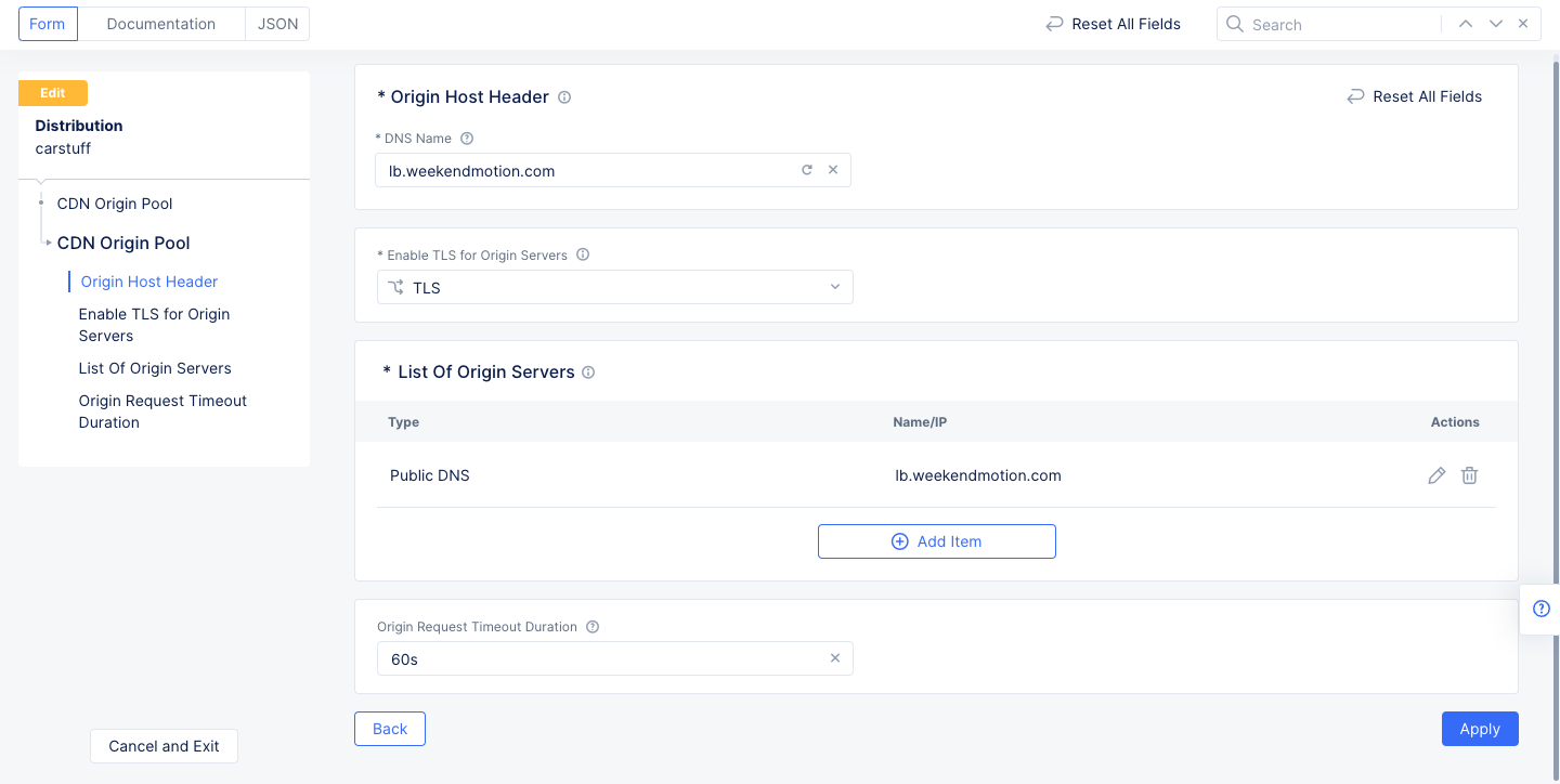 Figure: Origin Pool Configuration