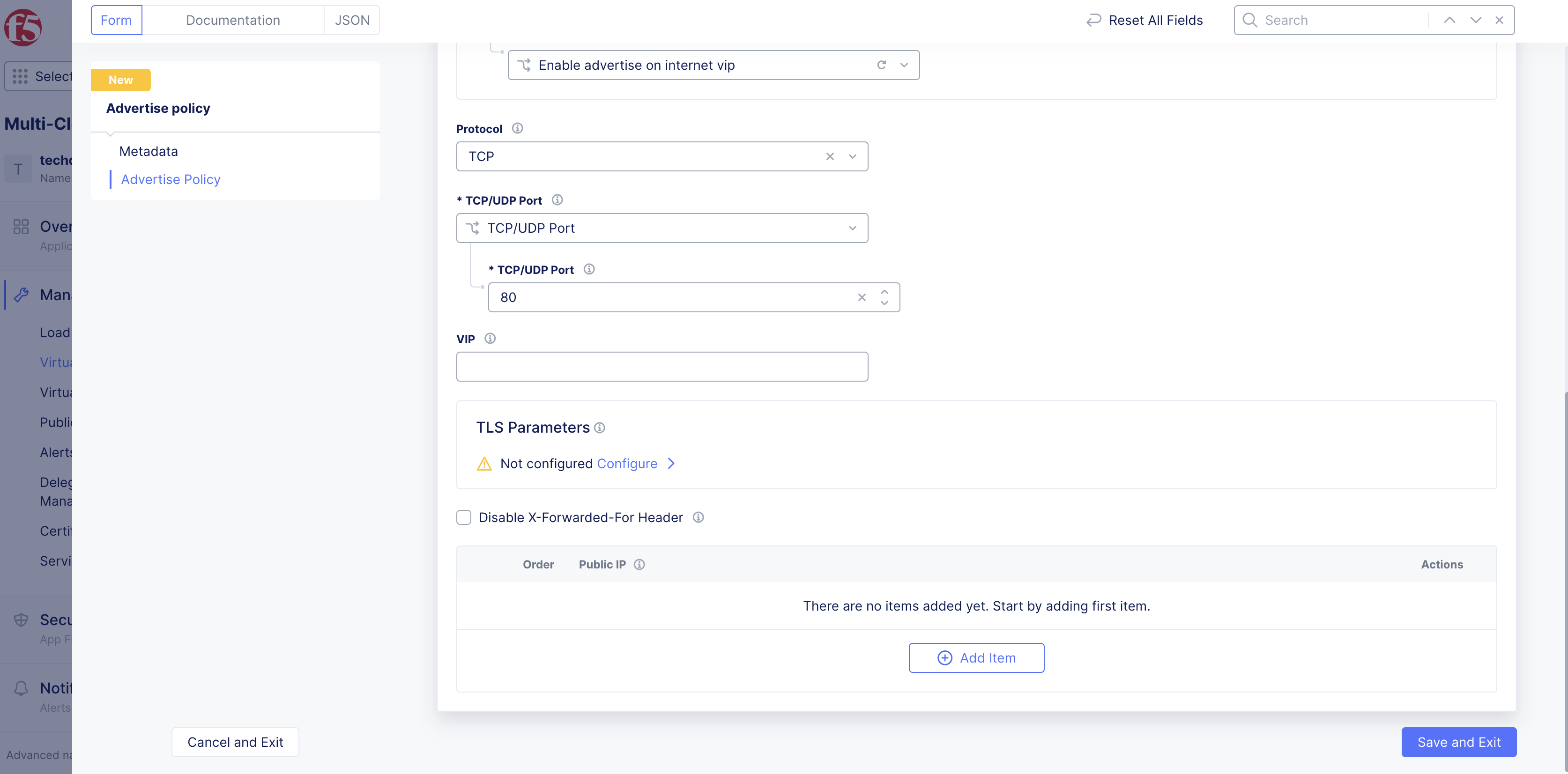 Figure: Advertise Policy Protocol and Port