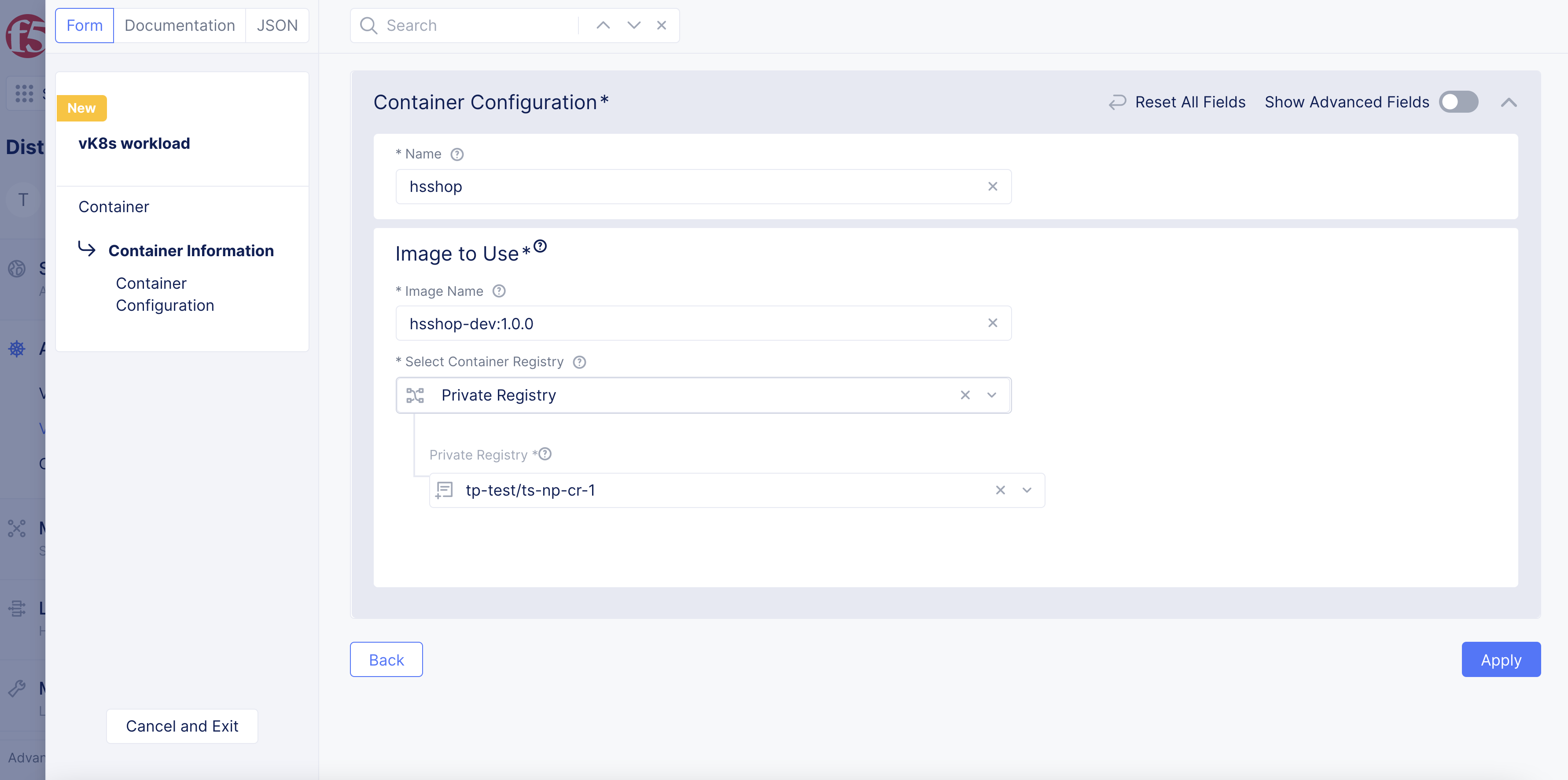 Figure: Container Registry for Workload