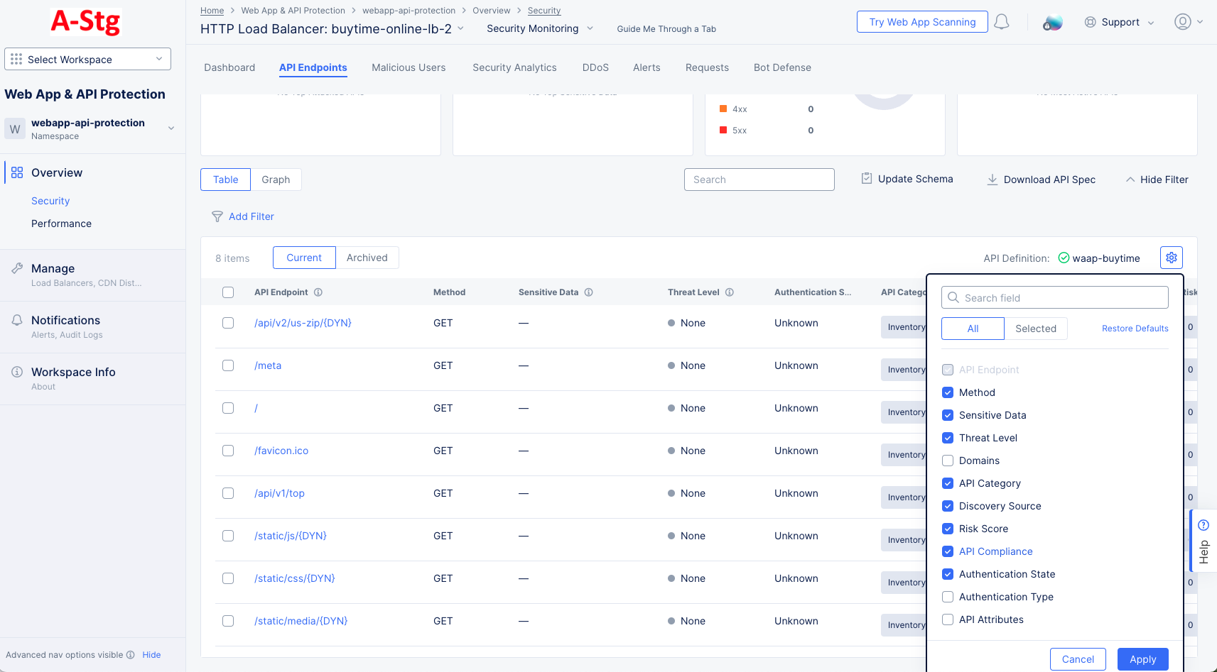 Figure: Enable the API Compliance Column